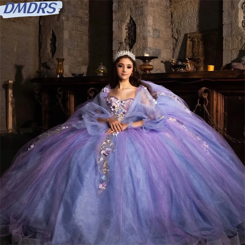 Charming Purple Sweetheart Shiny Quinceanera Dress Party Gown Princess Lace Appliques Beads Crystal Off The Shoulder For 16 Year