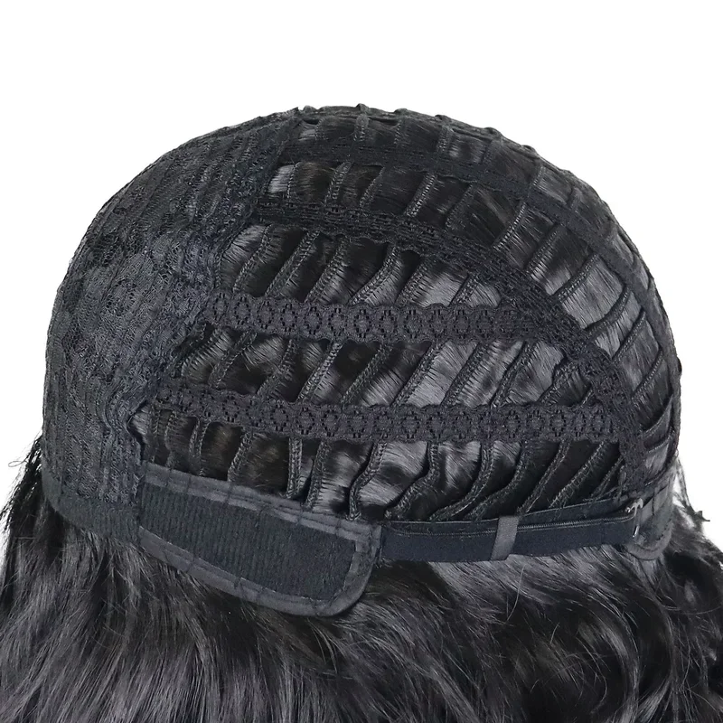 شعر مستعار متوسط اصطناعي للنساء من GNIMEGIL ، شعر أسود طبيعي ، شعر مستعار مجعد رقيق ، فراق جانبي ، تأثيري يومي ، استخدام الهالوين