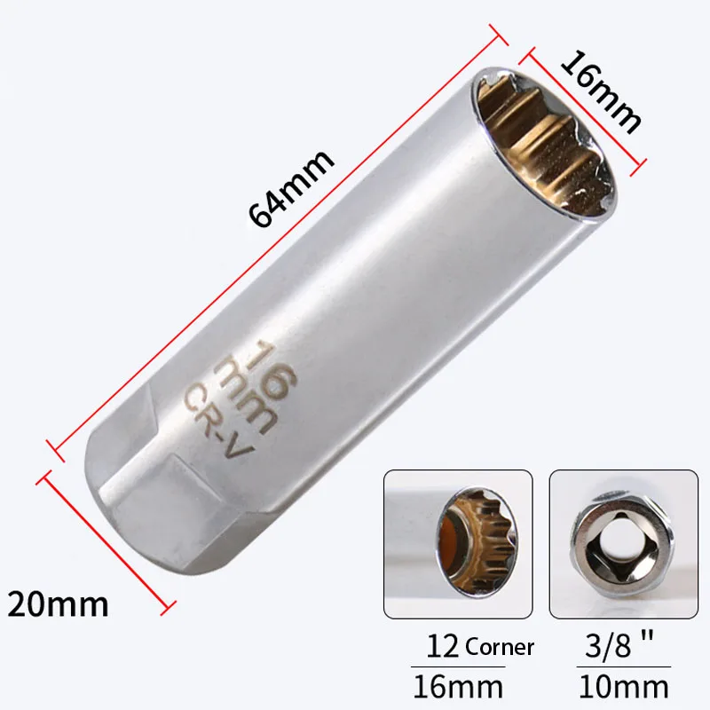 Uniwersalny klucz do świec zapłonowych 3/8 Magnetyczny 12-kątny cienki ściągacz do świec zapłonowych 14 mm 16 mm Narzędzie do naprawy samochodów — zdjęcie 4