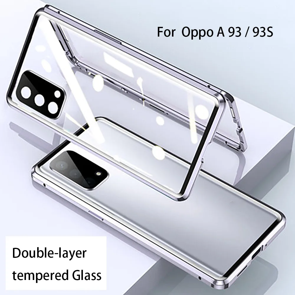 Prottective Case For Oppo A93 Double-layer Magnetic Adsorption Tempered Glass Case For Oppo A 93S Full Cover Transparent Shell