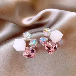 925 Silver Needle Korean Fashion Dream Colorful Crystal Earrings For Women Jewelry 2026 Trending Luxury Cube Sugar Stud Earrings