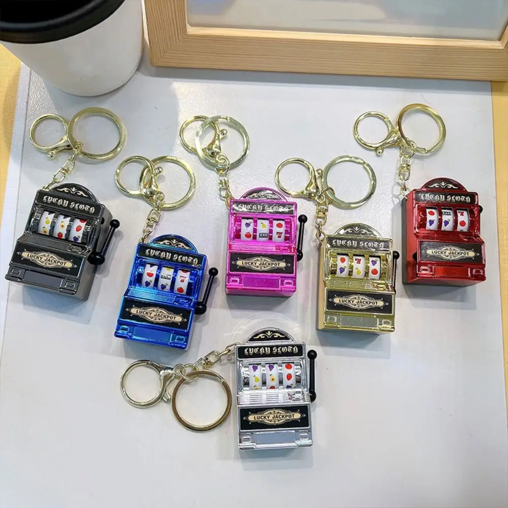 Mini Slot Machine Key Chains Plastic Funny Lucky Jackpot Keyrings Safety Multiple Colors Fruit Slot Machine Keychain