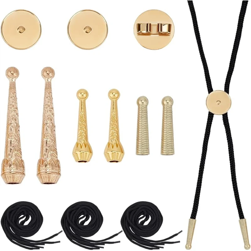 

Bolo Tie Tip Cord End Replacement Kit,Sliver Buckle Finding 3Pcs Round Slides Nylon Cord Pack 3 Strands A