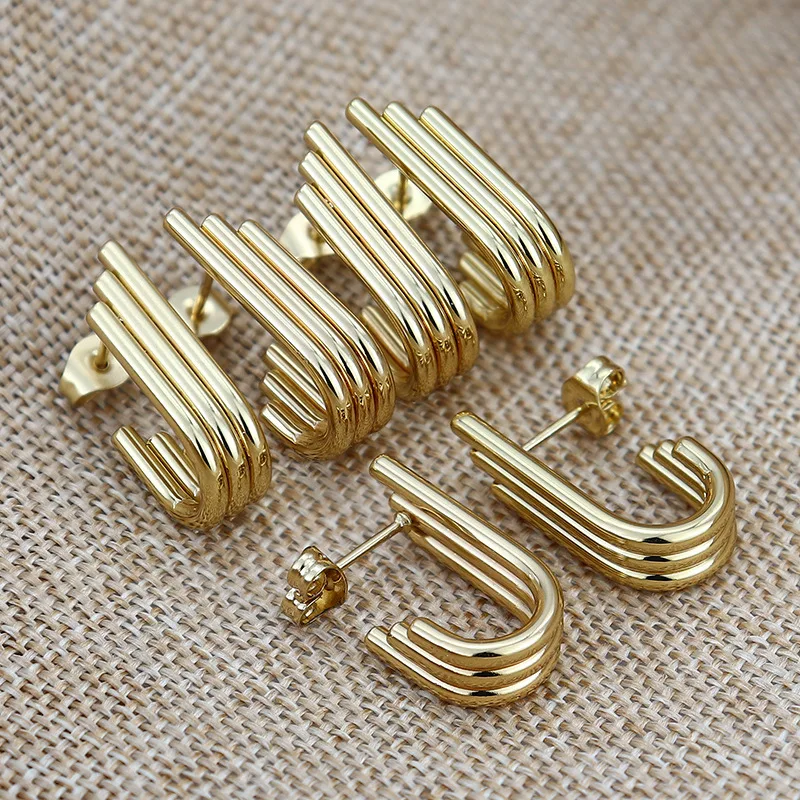 2 قطعة الفولاذ المقاوم للصدأ الذهب اللون دفع الظهر وأقراط للرجال والنساء U شكل مجوهرات حساسة الأذن ترصيع