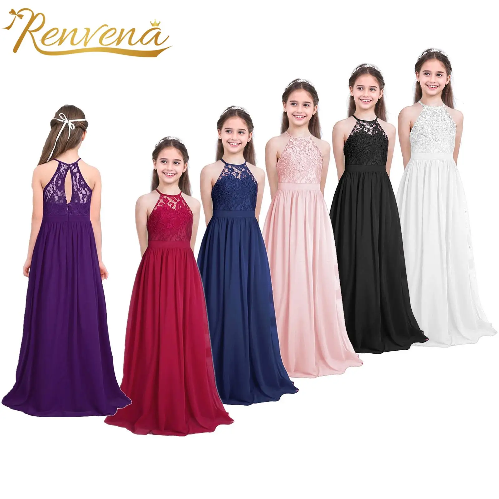 

Petites Filles Robes Flower Girl Dress Kids Girls Lace Chiffon Long Dress Wedding Party Princess Childrens Pageant Dresses