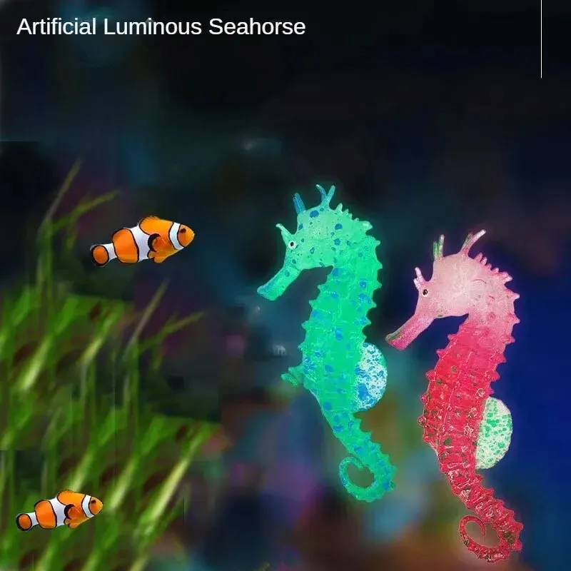 Fish Tank Aquascape Decorations Simulation Glow in Dark Silicone Seahorse with Suction Cups Aquarium Landscape Decorations