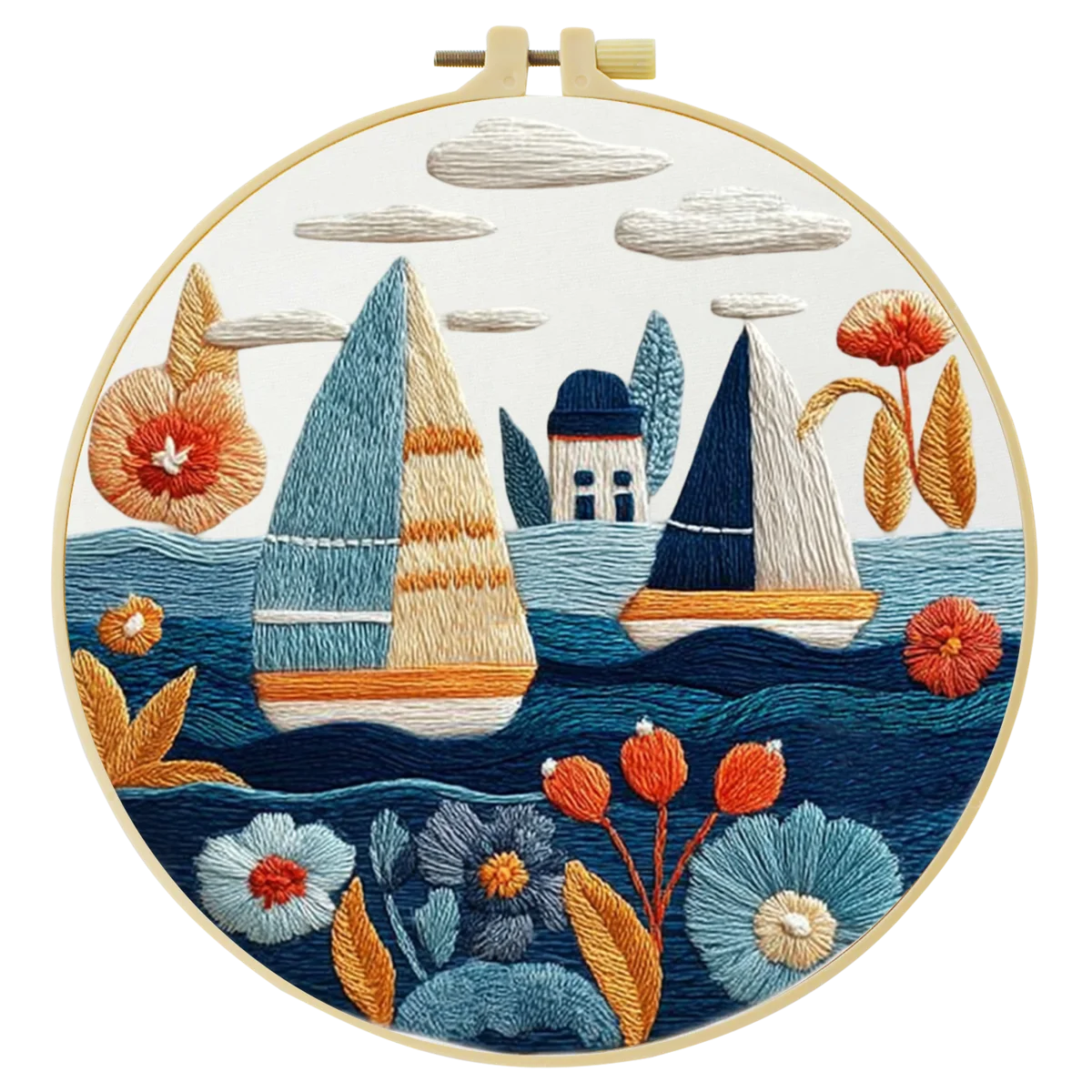 1 Stück 20X20CM/15X15CM 7,87/6,3 Zoll Segelboot Stickerei Starter-Kit DIY-Kit DIY-Stickerei-Set Handarbeiten Nähkunst – Detail 3