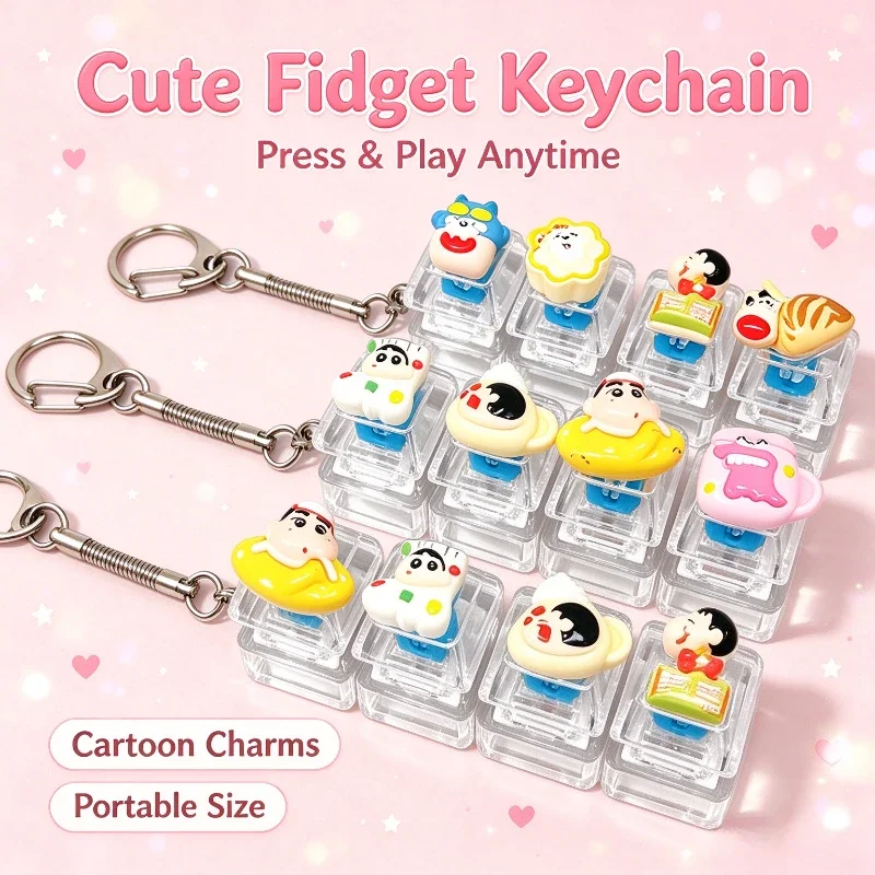 IN STOCK 4Key Crayon Shin-chan LED Keyboard Keychain Fidget Toy Clicker Sensory Toy for Stress Relief Keyboard Keychain Ornament