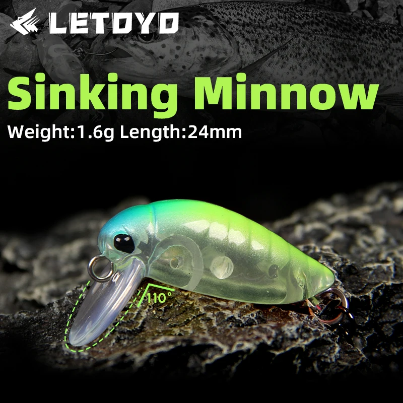 Isca Artificial LETOYO 1.6g/24mm Mini Minnow Afundante Cicada Inseto com Língua Larga para Pesca de Truta