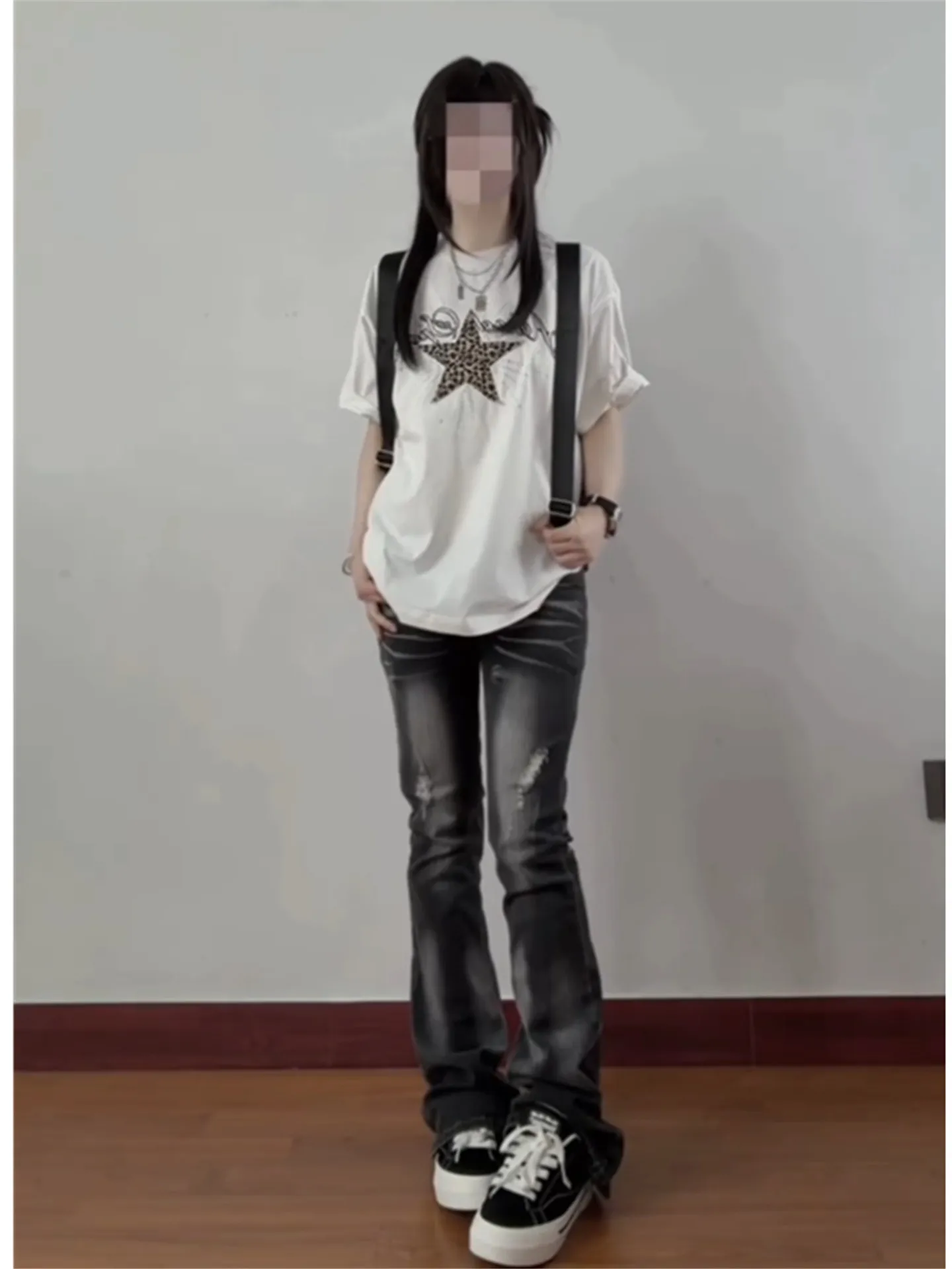 

American Style Vintage Low Waist Bell Bottom Jeans Women's Spring Slimming Torn Floor-Length Pants Sexy Girl Denim Skinnies