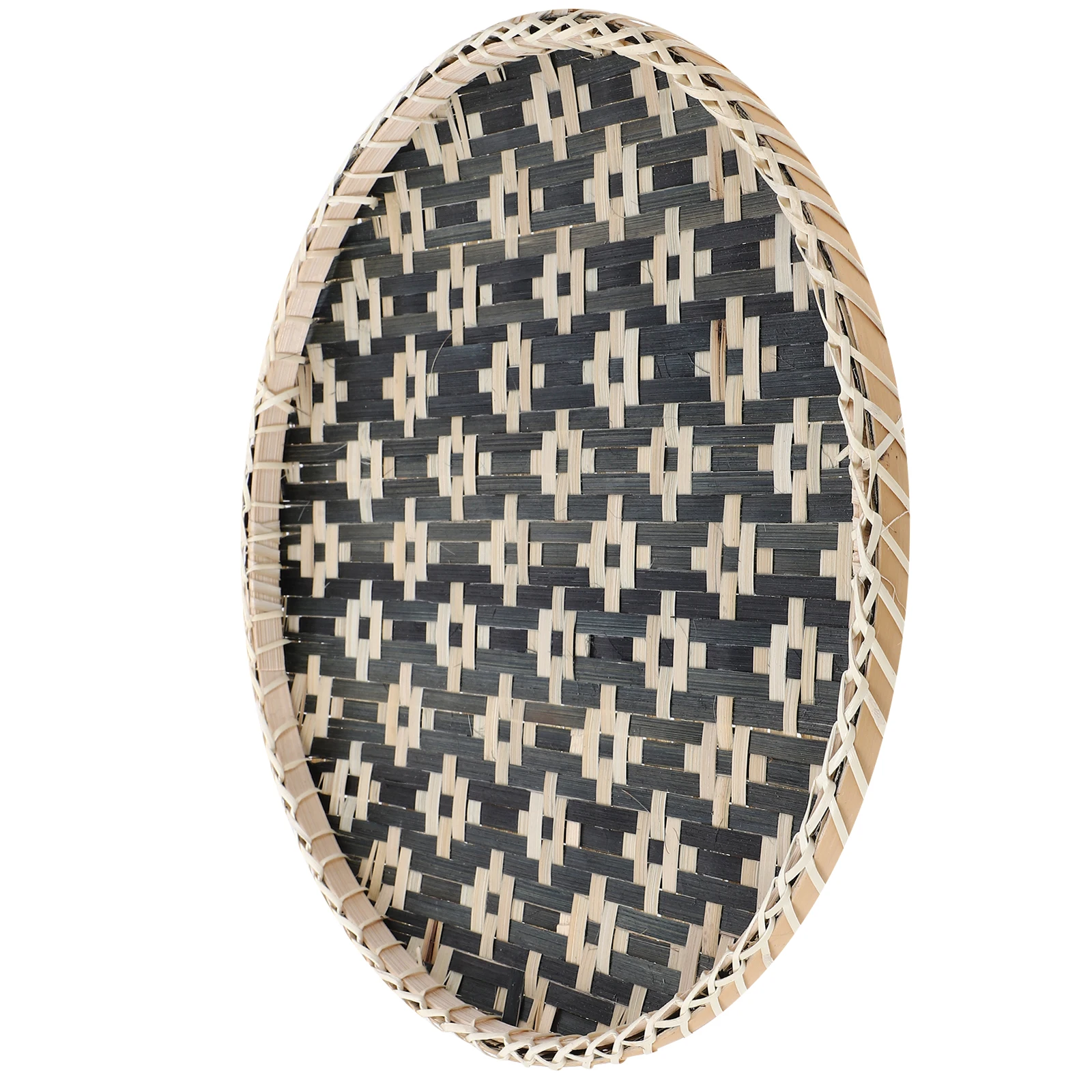 

Bamboo Storage Basket Round Woven Tray Home Decor Food Container Safe Use Long Life Deserts Bread Cupcakes Pastoral Design