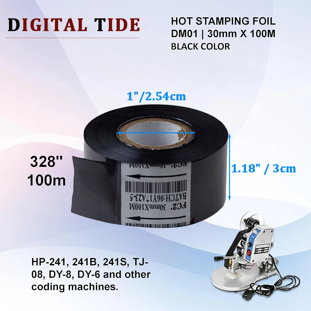 30mmx100m Black Hot Stamping Foil Thermal Transfer Ribbon Resin for Coder Printer Machine, Black Color Ribbon for Coding Machine