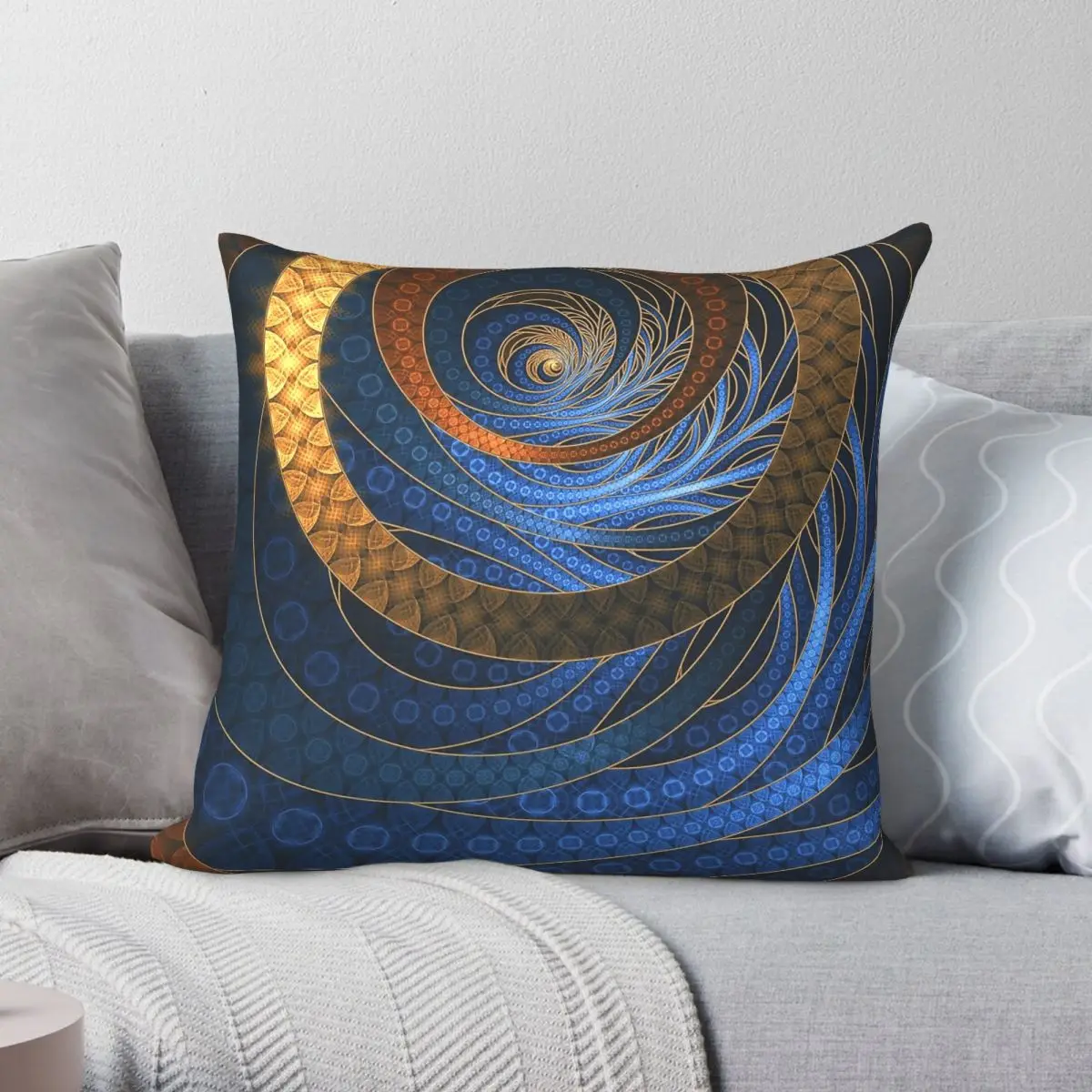 Royal Blue Sapphires Fractal Pillowcase Polyester Linen Velvet Pattern Zip Decor Pillow Case Sofa Seater Cushion Cover 18