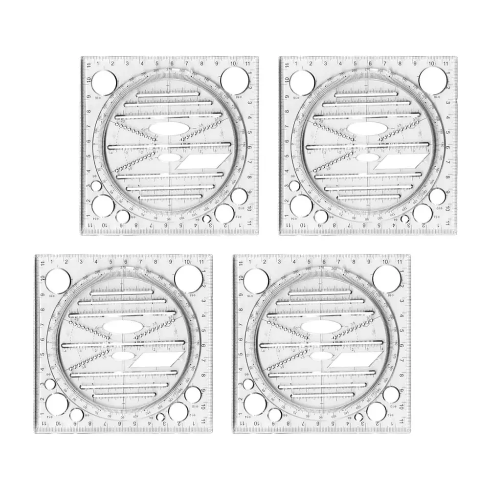 

4Pcs Multipurpose Plastic Rulers Square Drawing Templates Protractor Students Design Tools Graphs Measurement