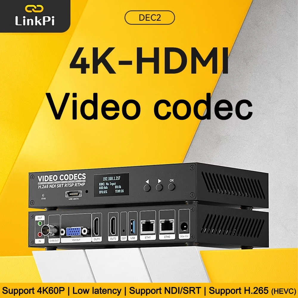 Link Pi DEC2 2-way HDMI Decoder 4KP60 Decoding SRT NDI rtmp ONVIF GB28181 2GB DDR4 Live Streaming Support YouTube, Facebook