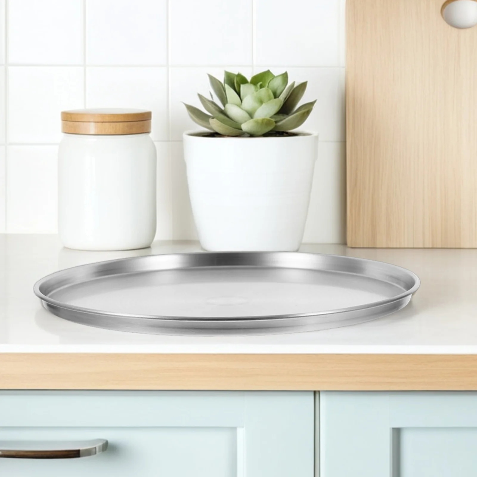 

Stainless Steel Pizza Pan Metal Round Tray Fish Steaming Plate Flat Bread Baking Bbq Serving Kitchen