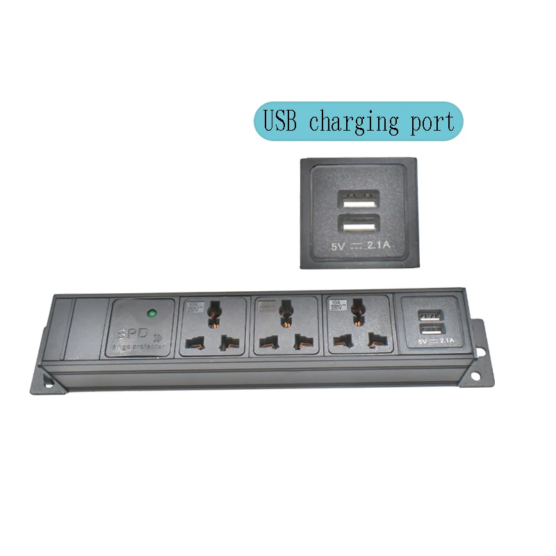 Aluminum alloy PDU power strip, equipped with C14 universal socket, 1-9 AC outlets, surge protection function, and USB charging