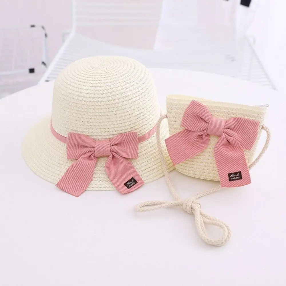 2-8 Years Kids Sun Hat Girls Summer New Straw Bag Cap Set Baby Travel Sun Protection Beach Hats Sun Fisherman Hat for Child