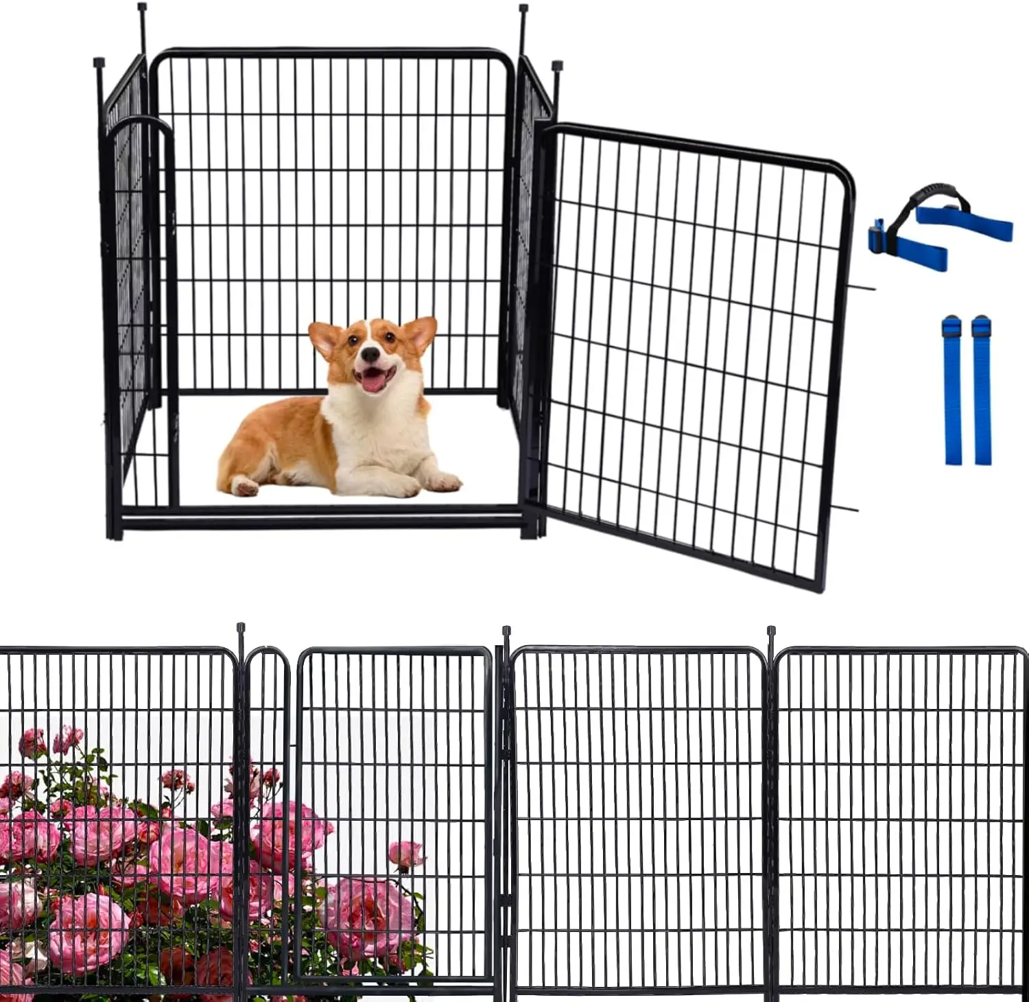 

40" High Metal Garden Fence with 21" Wide Gate, 4 Panels Total 8.9 Ft for Yard Protection and Animal Barrier