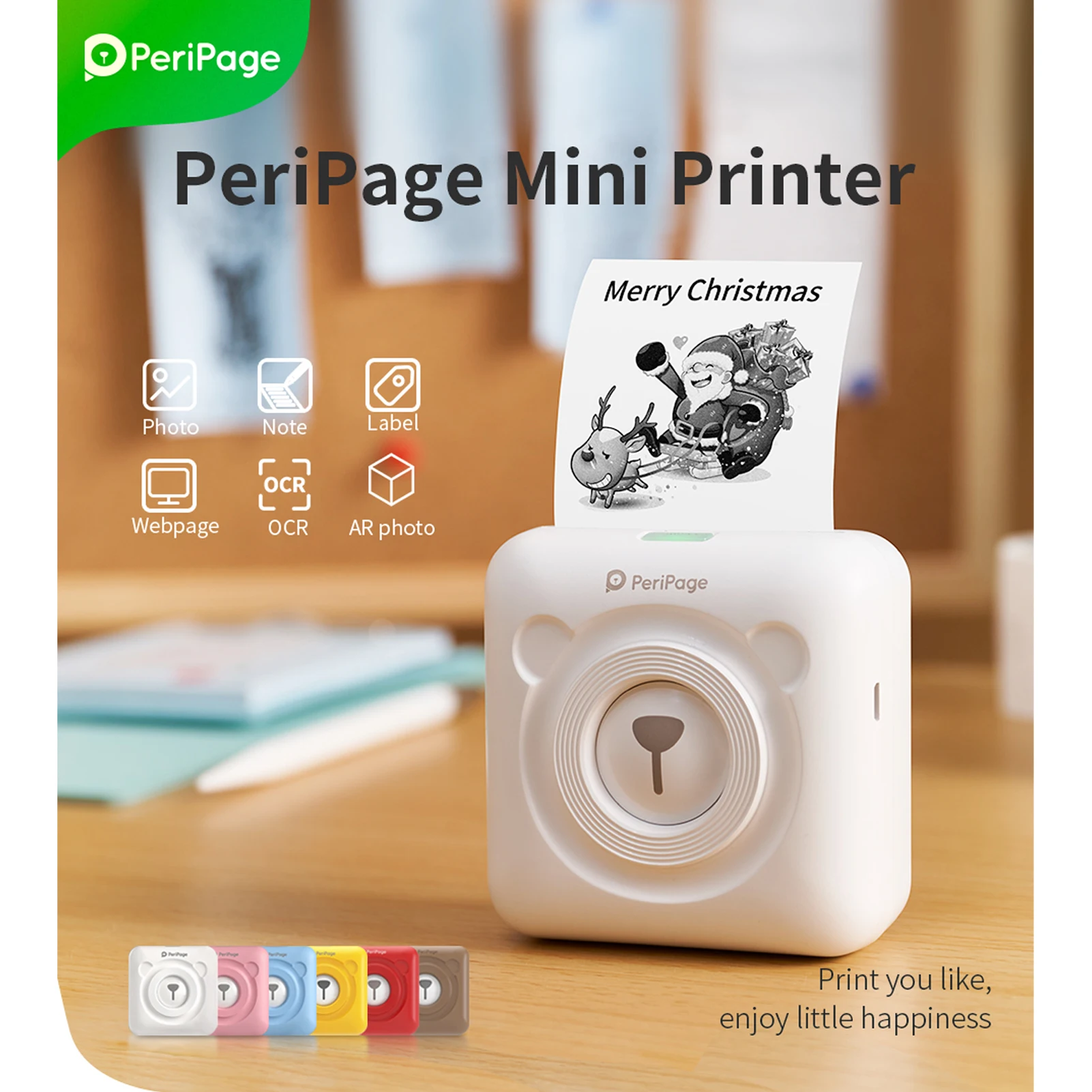 PeriPage Mini Pocket All-in-One Thermal Printer Wireless BT Picture Photo Label Memo Receipt Paper Printer AR Photo Function