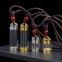Titanium Steel Quartz Crystal Bottle Ball Drop Can Be Opened Screw Cap Cylinder Pendant Necklace With Cord