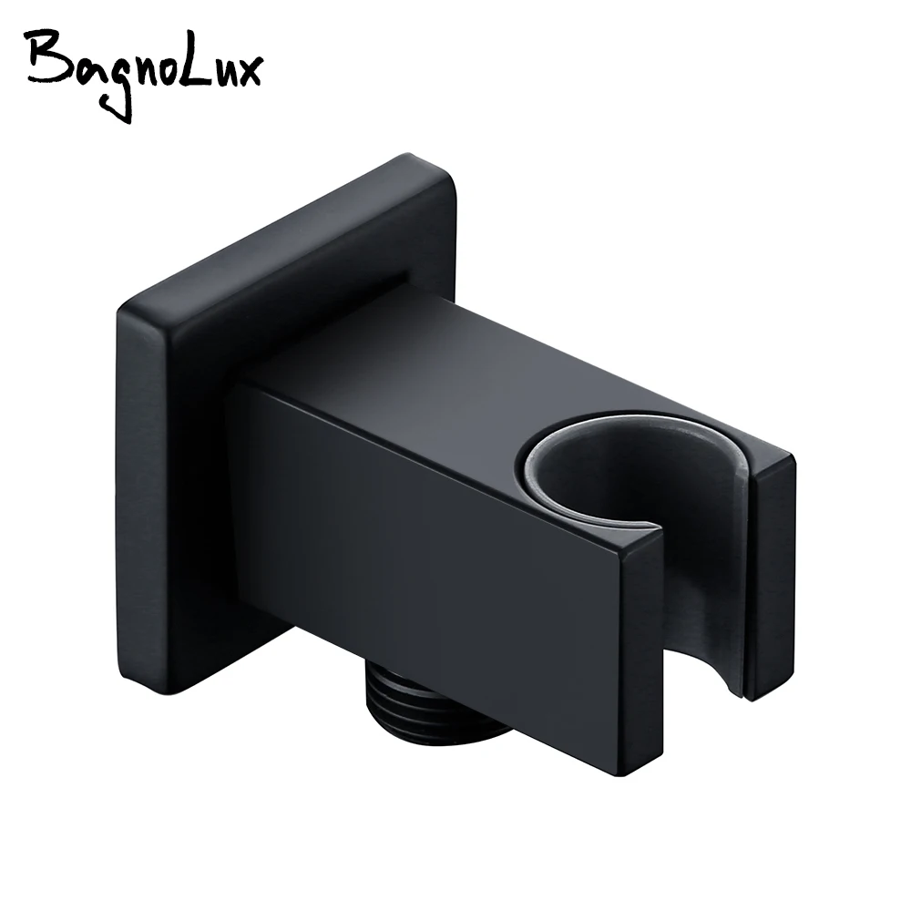 Solid Brass Modern Matt Black Shower Accessories Wall Mounted Square Hand Shower Holder Wall-Mounted Fixed Hand Shower Bracket