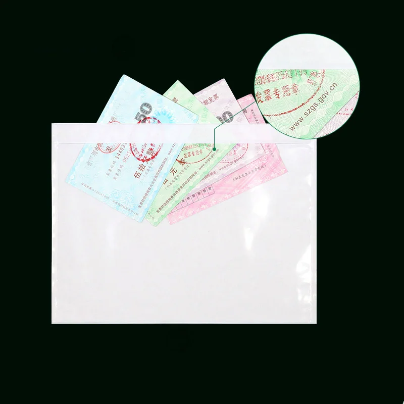 50pcs Plastic Bags Patch Transparent Bill Bag Self-Adhesive Pocket Custom Express Order Bag Size Packing Document Packaging Bags