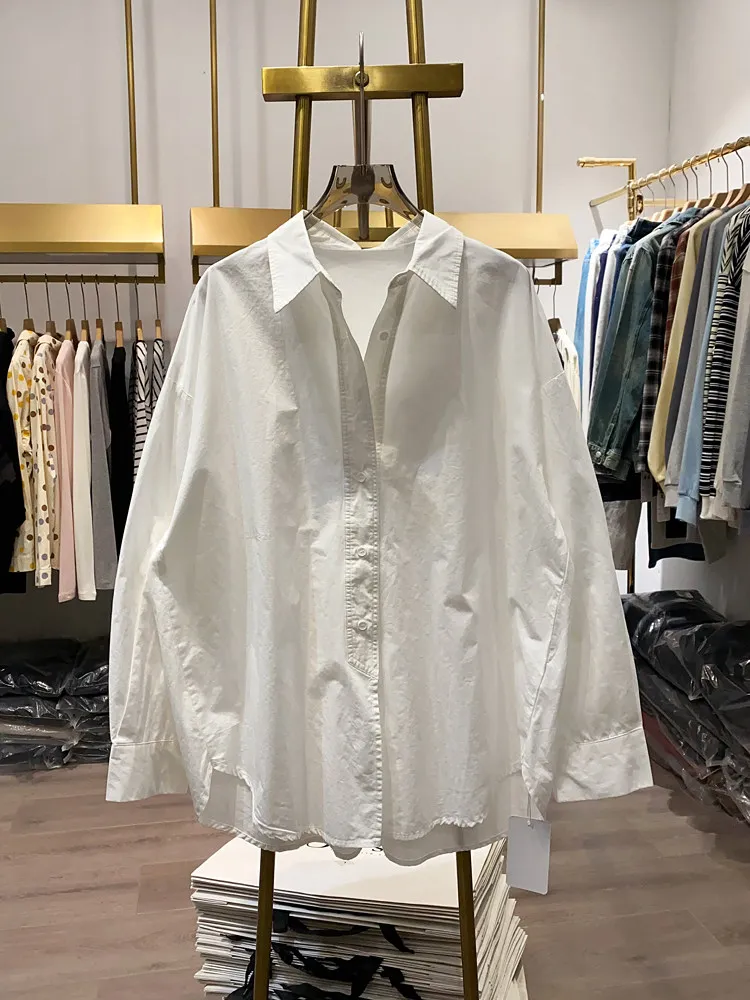 

Женская модная минималистичная универсальная однотонная рубашка с длинными рукавами, повседневный свободный элегантный топ, модная женская одежда