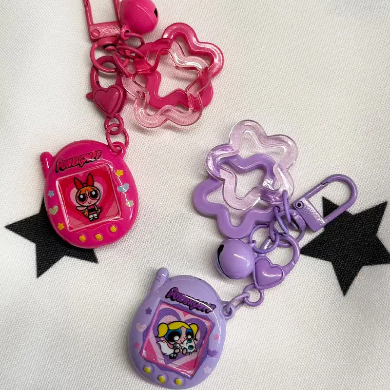 

New Kawaii Anime The Powerpuff and Girls Series Bell Keychain Cute Cartoon Role Printing DIY Backpack Acrylic Key Chain Gift