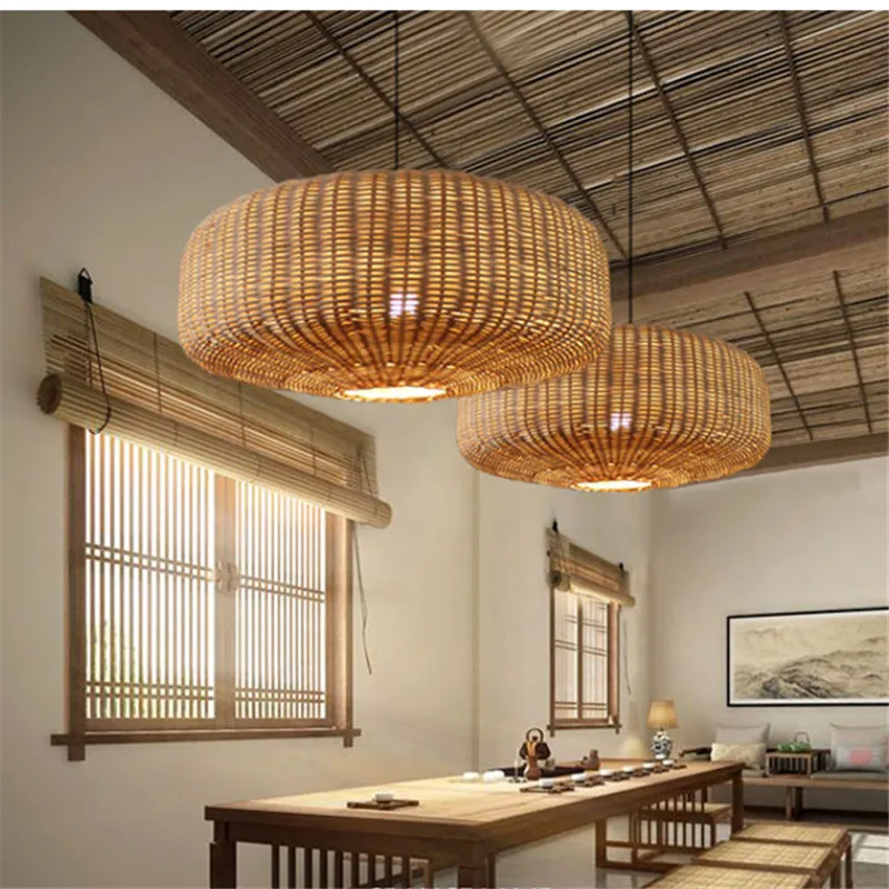 

Wabi sabi Rattan Lamp japanese hand-woven bamboo light Living room Restaurant kitchen hanging lamp dining table lantern lamp