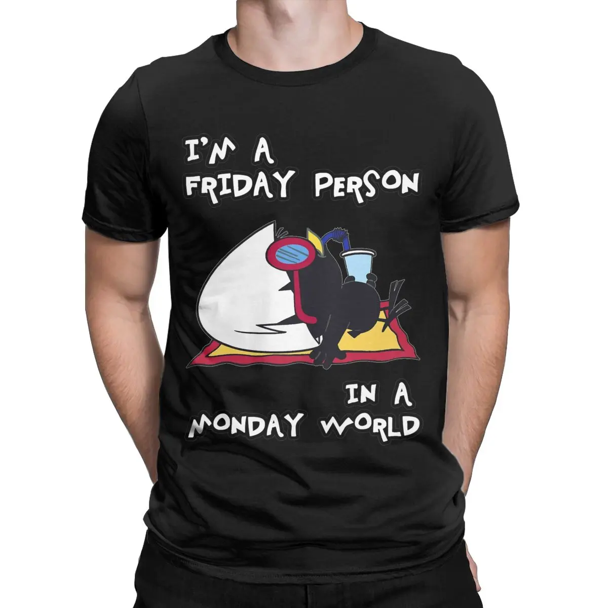 I'm A Friday Person In A Monday World Calimero T-Shirts for Men Novelty Cotton Tees Round Collar Short Sleeve T Shirts Gift Tops