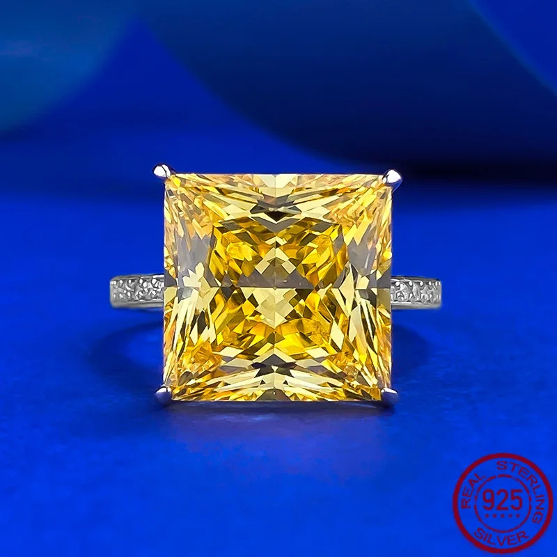 

New S925 Pure Silver Classic Style Square Minimalist Zircon Ring Wedding Jewelry