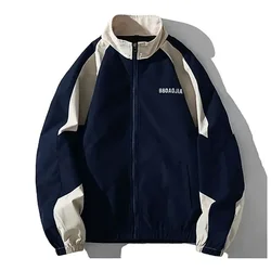 Jaqueta de faculdade bordada para homens e mulheres, patchwork casual, casacos corta-vento, gola, jaqueta varsity fina, streetwear, primavera, outono