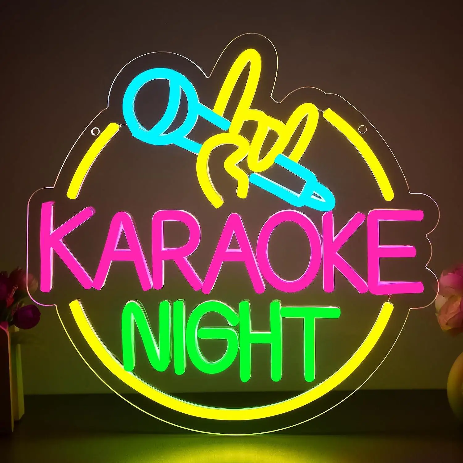 Karaoke Night Microphone Neon Sign Usb Dimmable Led Lights For Karaoke Bar Playroom Man Cave Interior Wall Decoration Gifts