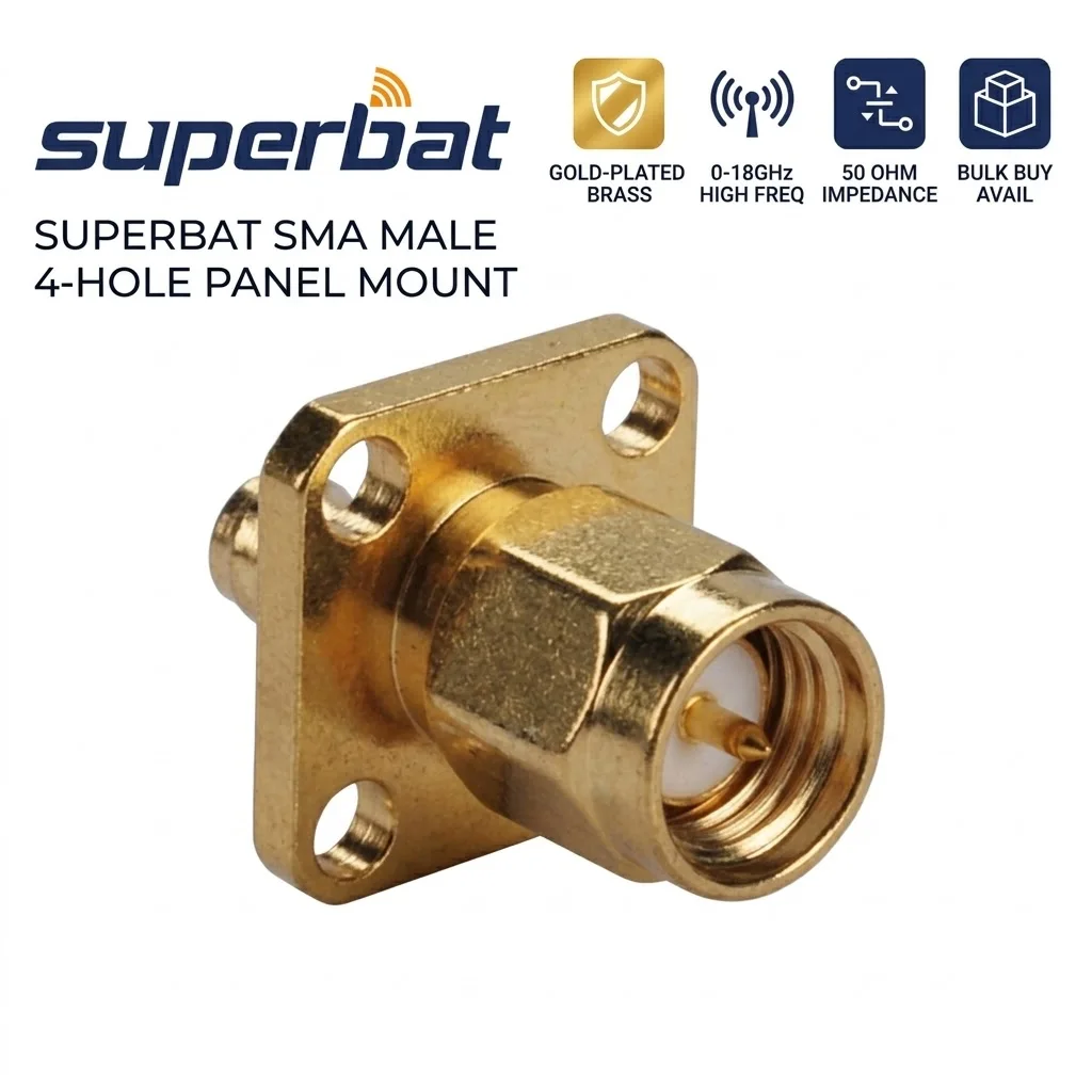 

Superbat SMA 4 Holes Panel Mount Male Solder Post Terminal Straight RF Coaxial Connector for Base Stations Antennas etc