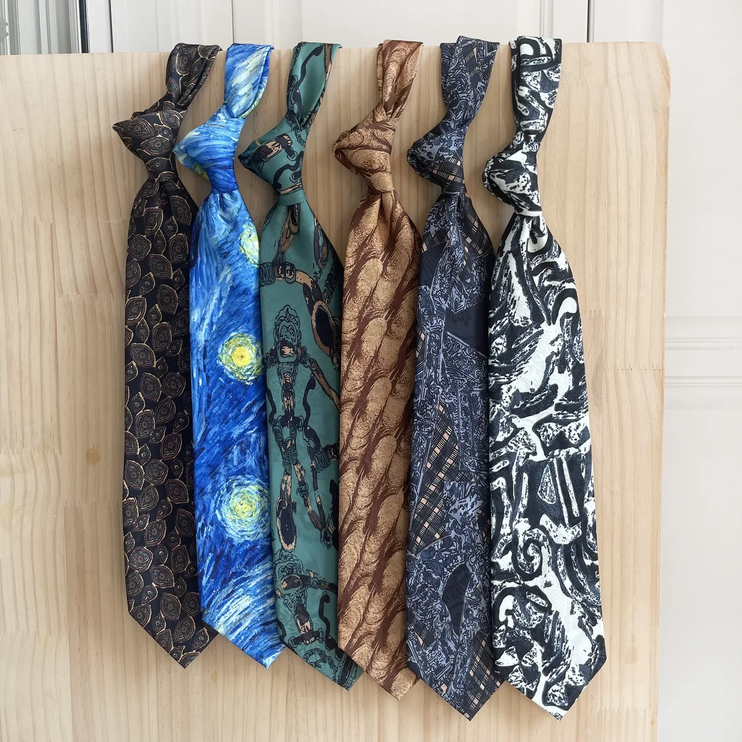 9CM Wide Literary Artistic British College Style Tie Oil Floral Brown Coffee Blue Ties Women Man Banquet Party Casual Neckties