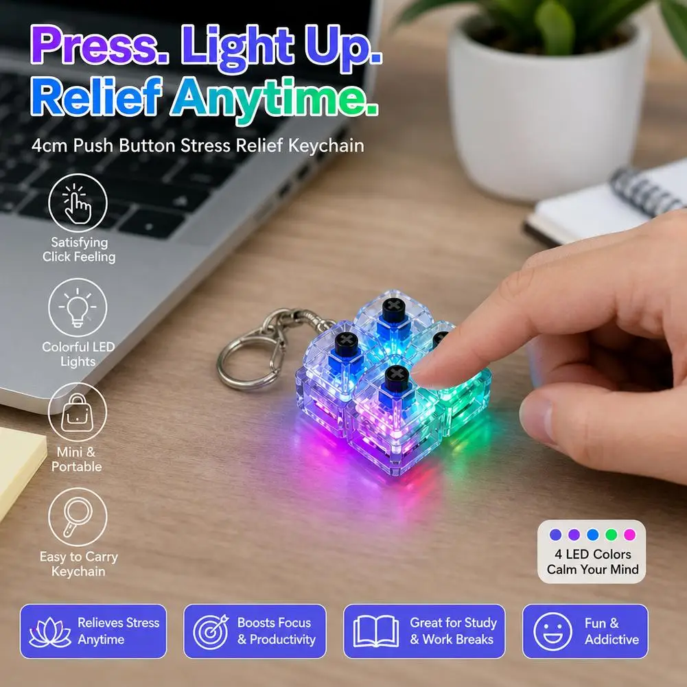 Keyboard Fidget Toys LED Crystal Keycap Keychain Stress Relief Fingertip Gadget Decompression Toys Clicker Fidget Toy view 2