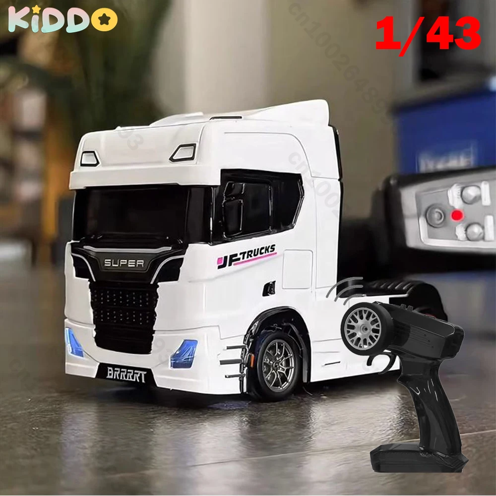 

RC Semi-Trailer truck 1/43 Tabletop Toy Alloy Tractor Remote Control Drifting Car 2.4G 4WD Built-in Gyroscope Light and Sound
