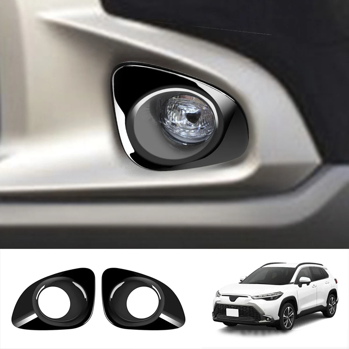 RHD Front Fog Light Lamp Cover Trim Foglight Bezel Decoration Frame for Toyota Corolla Cross 2020 2021 2022 Black