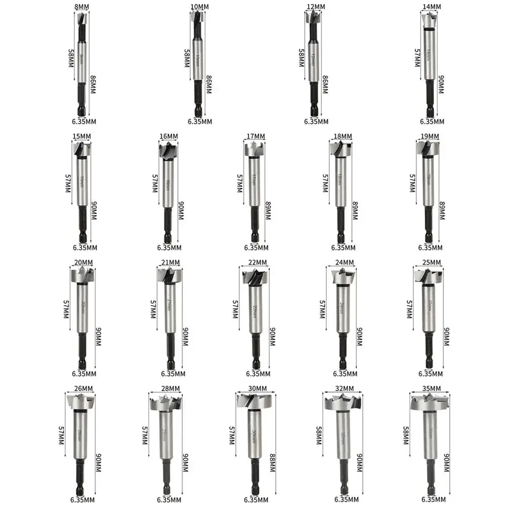 8-35mm Forstner High Carbon Steel Boring Drill Bits Hex Shank Multi-Tooth Flat Wing Drill Wood Hole Opener Woodworking Tool - view 6