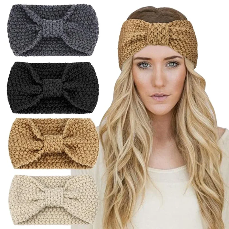 

New Women Knit Headband Solid Color Elastic Hair Bands Twisted Knitted Hairbands Winter Ear Warmer Headwear Turban Headwrap