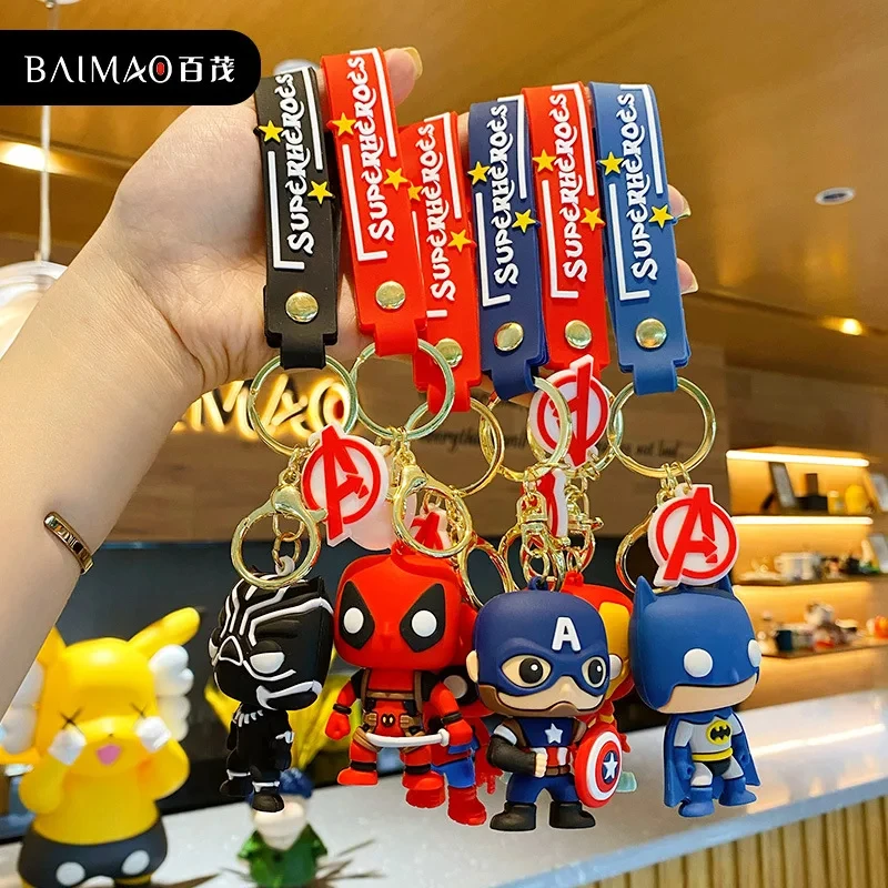 Cartoon Marvel Superheroes Silicone Keychains Cute Avengers Pendant Keyholder for Bag Black Panther Spiderman Keyrings Jewelry