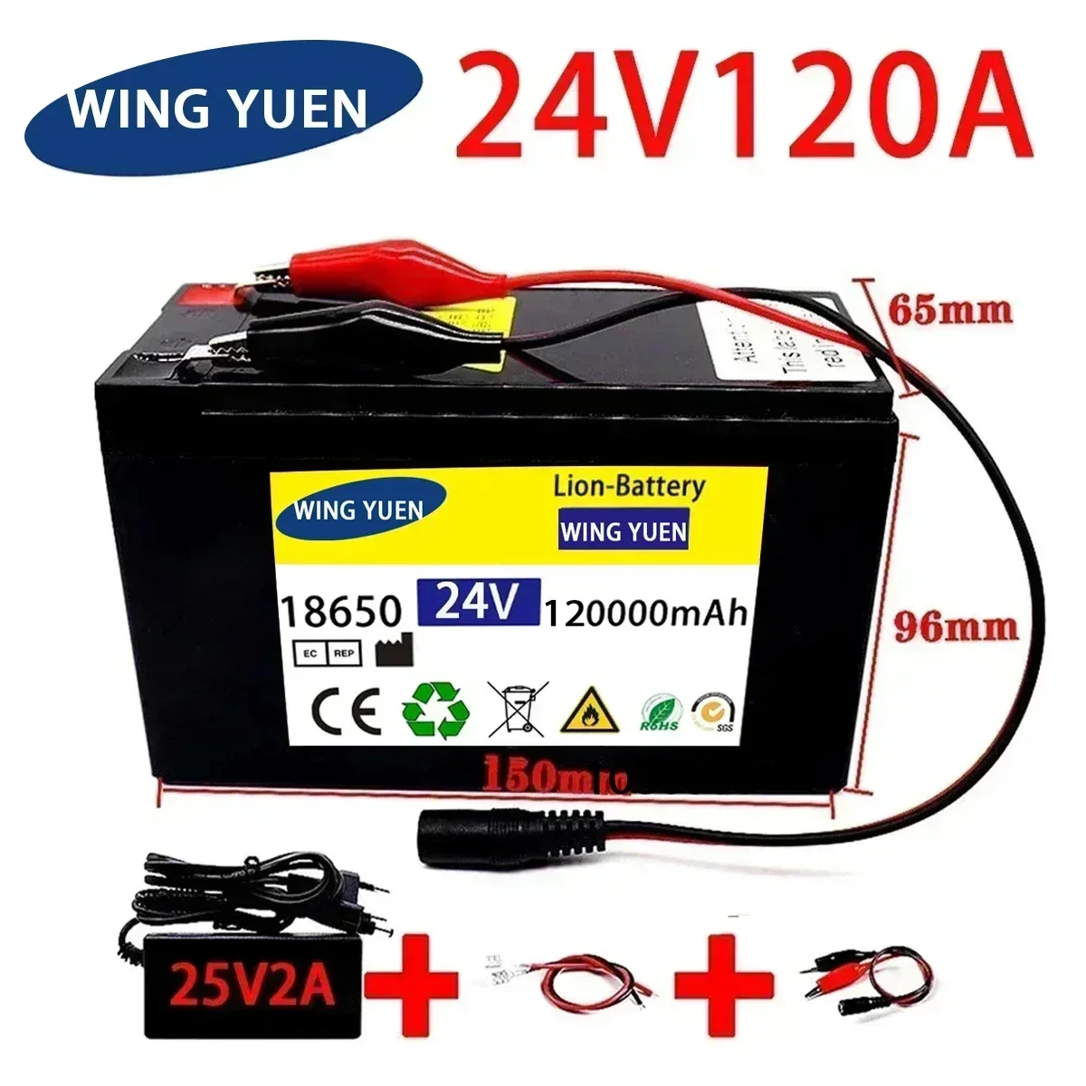 24v 120A Li Ion 18650 Battery Electric Vehicle Lithium Battery Pack 21V- 25V 65Ah 120Ah Built-in BMS 65A High Current