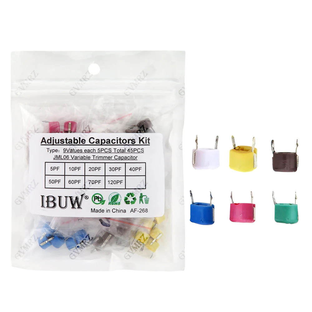 45PCS 9Values JML06 Adjustable Trimmer Capacitor Kit (5PF-120PF) for RF Circuit Tuning & Oscillator Electronic DIY Projects 20PF