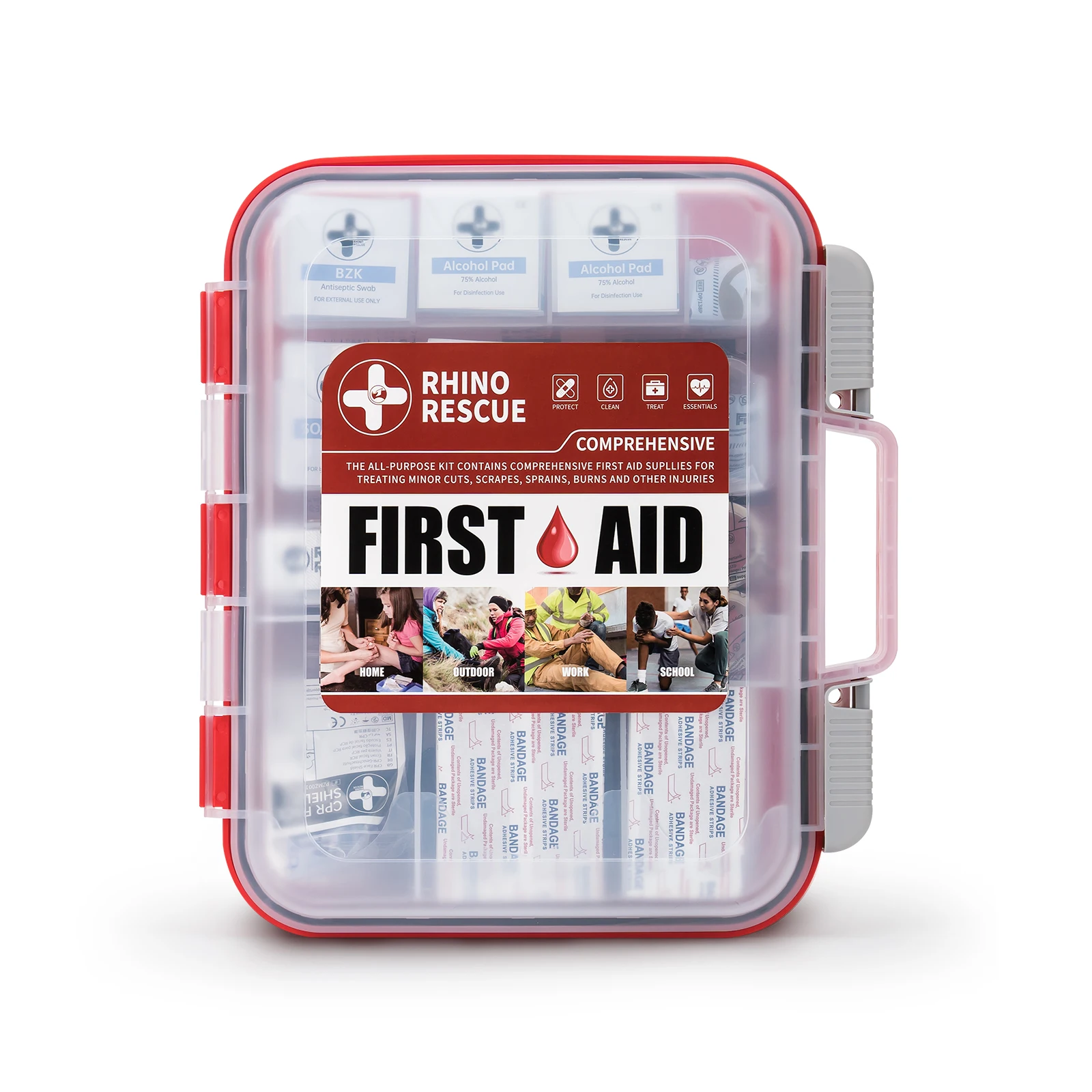 Rhino Rescue First Aid Acrylic Storage Box First Aid Box for Home With Supplies