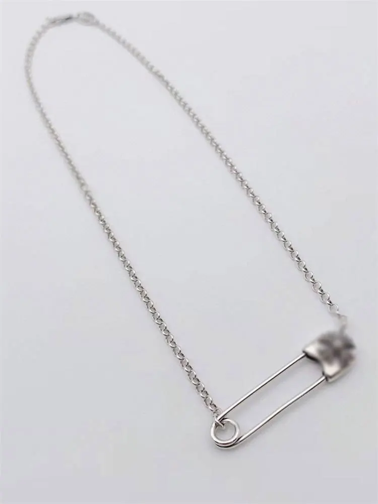 S925 sterling silver vintage pin necklace, hip-hop personality trend, punk men's and women's cross, paper clip, collarbone chain