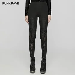 PUNK RAVE Women's Gothic Decal Leggings Two Exquisite Lace Decals Pants Drawstrings for Decoration Women Trousers