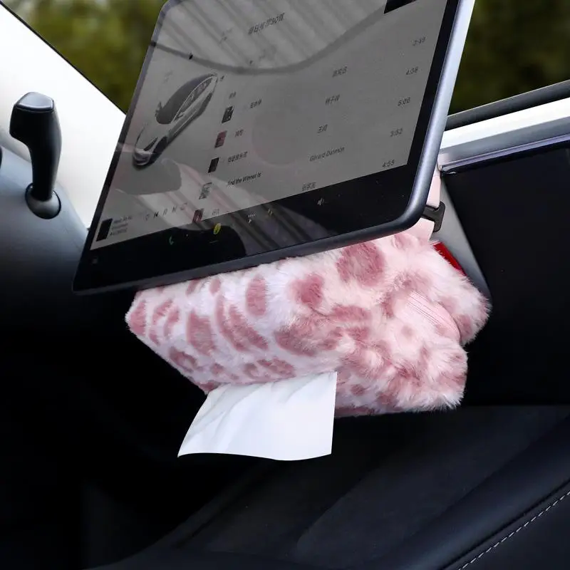 Car Tissue Box Creative Cute Leopard Print Bow For Car Use Interior Paper Draw Bag For Women