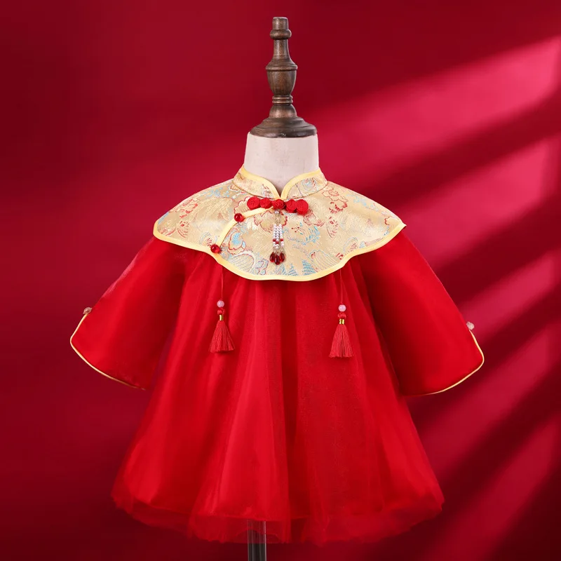 Red Baby Girl Christmas Dress Toddler Girls New Year Clothes Infant Tang Cheongsam Qipao Dress Kids Birthday Costume