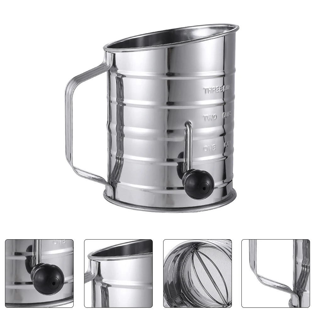 

Stainless Steel Crank Flour Sifter Baking Sieve Powder Filter Kitchen Tool Rotary Measuring Handle Corrosion Resistant Food
